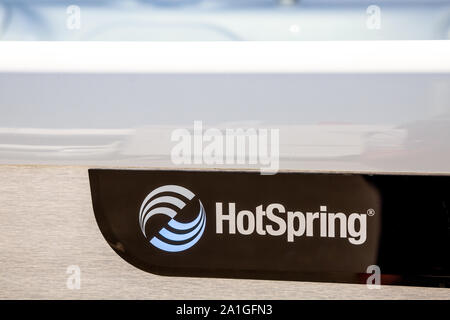 Bordeaux, France - June 2, 2019: Close up on the Hotspring logo. Hotspring is an American brand specialized in the manufacture of high-end Spa. Stock Photo