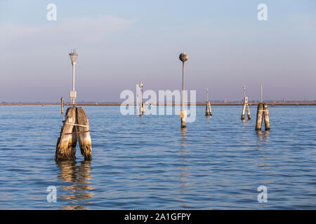 The navigation and lighting equipment between the islands of Venice. Italy Stock Photo