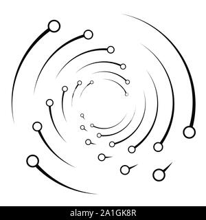 Plexus, wire-frame radial circles with nodes. Geometric spiral for technology, block chain, circuit like themes. Cycle rings design. Swirl, twirl, vor Stock Vector