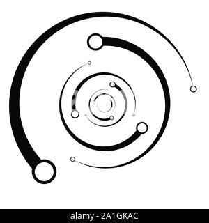 Plexus, wire-frame radial circles with nodes. Geometric spiral for technology, block chain, circuit like themes. Cycle rings design. Swirl, twirl, vor Stock Vector