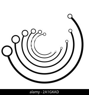 Plexus, wire-frame radial circles with nodes. Geometric spiral for technology, block chain, circuit like themes. Cycle rings design. Swirl, twirl, vor Stock Vector