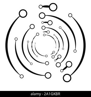 Plexus, wire-frame radial circles with nodes. Geometric spiral for technology, block chain, circuit like themes. Cycle rings design. Swirl, twirl, vor Stock Vector