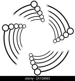 Plexus, wire-frame radial circles with nodes. Geometric spiral for technology, block chain, circuit like themes. Cycle rings design. Swirl, twirl, vor Stock Vector