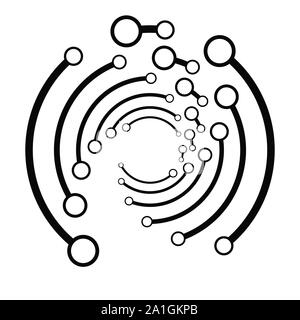 Plexus, wire-frame radial circles with nodes. Geometric spiral for technology, block chain, circuit like themes. Cycle rings design. Swirl, twirl, vor Stock Vector