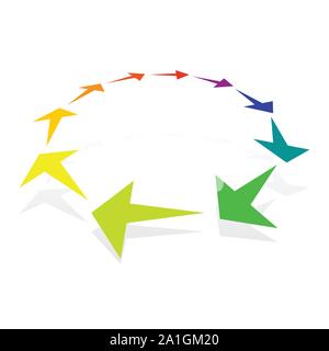 Circular, radial arrows for burst, extension, alignment themes. Dissolve, extend radiating pointer illustration. Expand, radiation cursor, arrow desig Stock Vector