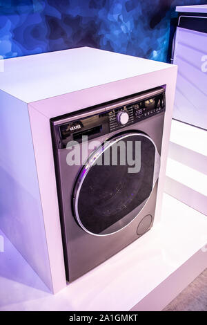 Berlin, Germany, Sep 2019 Vestel Washing Machine Tumble Dryer on display, at Vestel exhibition pavilion showroom, Global Innovations Show IFA 2019 Stock Photo
