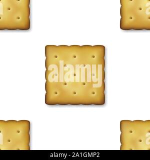 Seamless Pattern with Realistic Vector 3d Square Delicious Cookies Rustic, Cracker, Biscuit. Design Template of Sweet Cookie, Yummy Crackers Stock Vector