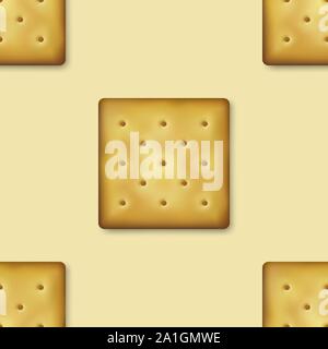 Seamless Pattern with Realistic Vector 3d Square Delicious Cookies Rustic, Cracker, Biscuit. Design Template of Sweet Cookie, Yummy Crackers Stock Vector