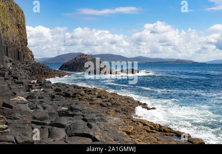 The very rocky and volcanic island of Staffa, off the coast of Scotland in the Inner Hebrides Stock Photo