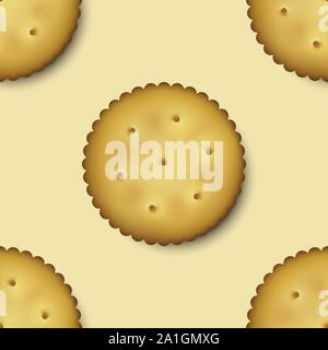 Seamless Pattern with Realistic Vector 3d Round Delicious Cookies Rustic, Cracker, Biscuit. Design Template of Sweet Cookie, Yummy Crackers, Breakfast Stock Vector
