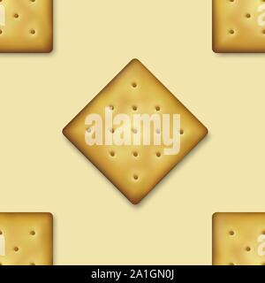Seamless Pattern with Realistic Vector 3d Square Delicious Cookies Rustic, Cracker, Biscuit. Design Template of Sweet Cookie, Yummy Crackers Stock Vector