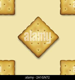 Seamless Pattern with Realistic Vector 3d Square Delicious Cookies Rustic, Cracker, Biscuit. Design Template of Sweet Cookie, Yummy Crackers Stock Vector