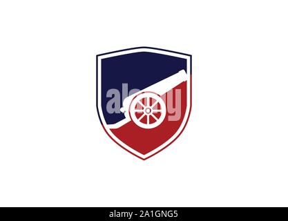 An icon about cannon with shield logo design  concept, Cannon icon vector isolated on white background for your web and mobile app design, Cannon logo Stock Vector