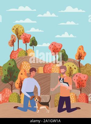 group of men with cute dogs mascots in outdoor house Stock Vector Image ...