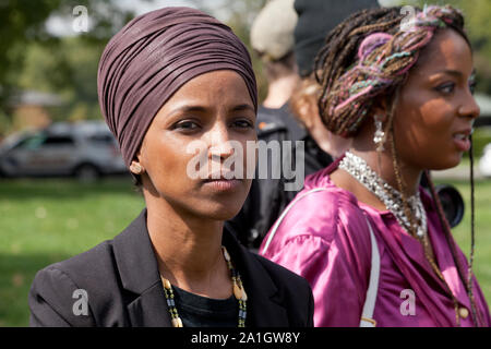 Sept. 26th, 2019, Washington, DC:  US Congresswoman Ilhan Omar (D-MN), Congresswoman Barbara Lee (D-CA), and Congressman Al Green (D-TX), speak at an 'Impeach Trump' rally, hosted by Progressive Democrats of America, in front of the US Capitol. Stock Photo