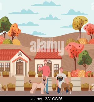 group of men with cute dogs mascots in outdoor house Stock Vector Image ...