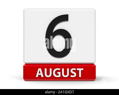 Red and white calendar icon from cubes - The Sixth of August - on a white table - Independence Day in Jamaica, three-dimensional rendering, 3D illustr Stock Photo