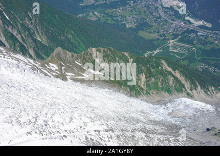 Aerial view of the Chamonix valley in the Massif du Mont Blanc near the junction of France, Switzerland and Italy Stock Photo