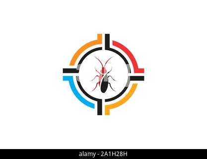 Simple Logo for Insect Killer Modern Logo Design, Cockroach in target icon in trendy flat style isolated, Insect killer logo, Insect logo design, Stock Vector