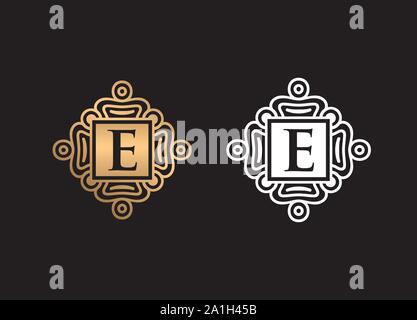 letter initial logo design vector template, Letter  Logo Design With Square ornament, Gold and white ornament with  letter logo design Stock Vector