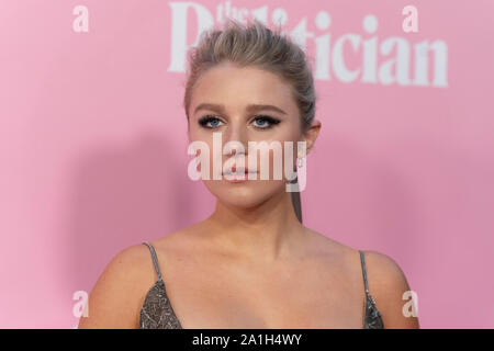 New York, NY - September 26, 2019: Julia Schlaepfer wearing dress by Paolo Sebastian attends Netflix The Politician premiere at DGA Theater Stock Photo