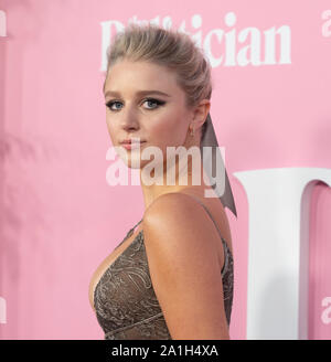 New York, NY - September 26, 2019: Julia Schlaepfer wearing dress by Paolo Sebastian attends Netflix The Politician premiere at DGA Theater Stock Photo