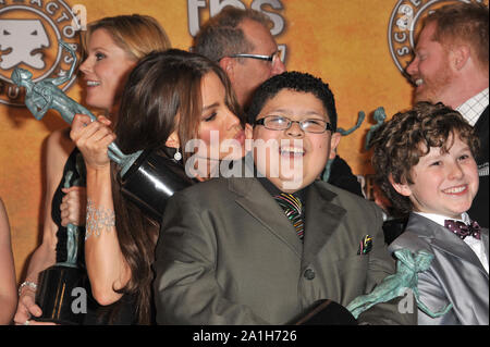 LOS ANGELES, CA. January 30, 2011: 'Modern Family' stars Sofia Vergara & Rico Rodriguez - they won Ensemble Cast in a Comedy Series award - at the 17th Annual Screen Actors Guild Awards at the Shrine Auditorium. © 2011 Paul Smith / Featureflash Stock Photo