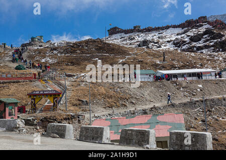 View of the border of India and China at Nathu La pass in the state of Sikkim in India