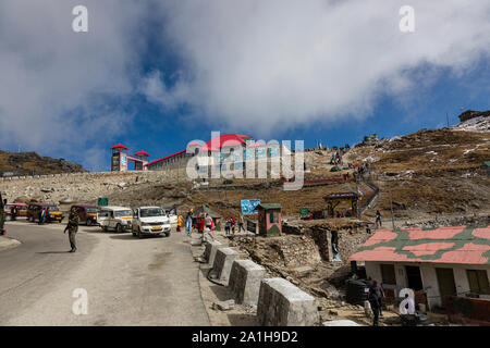 View of the border of India and China at Nathu La pass in the state of Sikkim in India