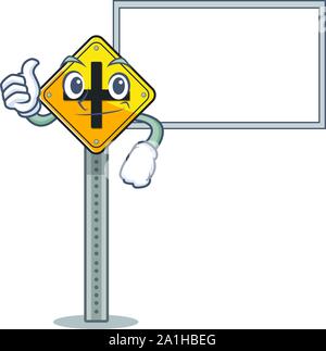 Thumbs up with board crossroad sign cartoon shape the mascot Stock Vector