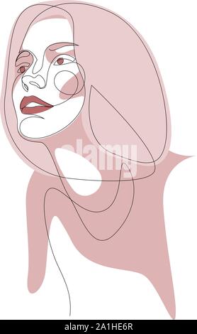 Continuous line drawing of Portrait of a Beautiful Womans face. The Concept of Skin Beauty Care for young female models. Fashion beauty model with a w Stock Vector