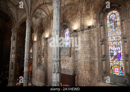 Jeronimos Monastery Church Interior - Lisbon, Portugal Stock Photo