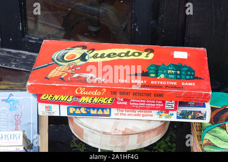 cluedo, dennis the menace, pac man board games, vintage collection on display Stock Photo