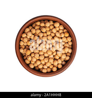 Chickpea in bowl isolated on white background. Top view Stock Photo