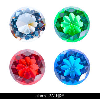 Collection of multicolored glass crystals in the shape of a diamond. Isolated Stock Photo