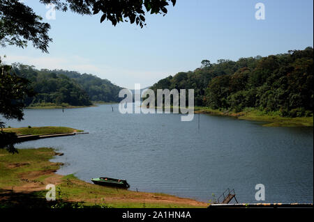 Beautiful Periyar Lake in Thekkady Periyar is the longest river with the largest discharge potential in the Indian state of Kerala, India Stock Photo