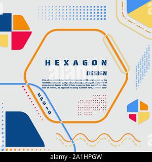 Hexagon poster modern colorful design line design halftone element style. vector illustration Stock Vector