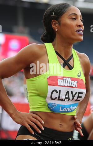 Queen CLAYE of USA in the womens 100 metres hurdles at the Muller Anniversary games in London 2019 Stock Photo