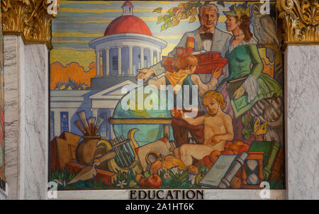 Murals by John Augustus Walker on permanent display in the Museum of Mobile lobby, Mobile, Alabama Stock Photo