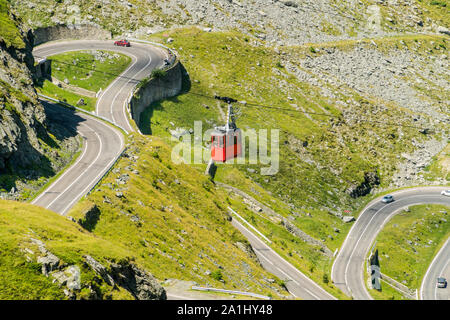 Cable car to Balea Lake over the famous  mountain Transfagarasan Road in Romanian Carpathian Moutains Stock Photo