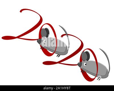 Mouse character. Closeup on light backdrop. Happy new year symbol. Wild rat. Wild nature. Flyer template on white backdrop. Vector object shape Stock Vector