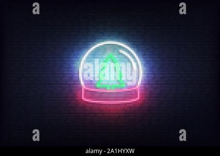 Snow Globe neon icon. Glowing Christmas winter holiday icon sign Stock Vector