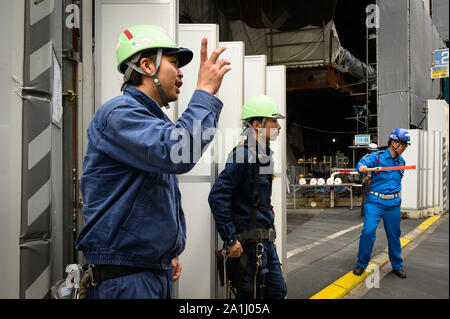 Construction workers, Shibuya, Tokyo, Japan Stock Photo