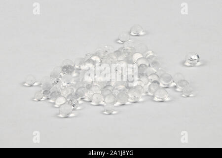 Polymer pellets. Pile of silica gel. Isolated on a white background. High resolution photo. Full depth of field. Stock Photo