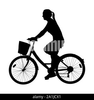 Cyclist woman silhouette isolated on white background vector Stock Vector