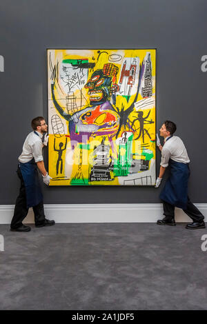 London, UK. 27th Sep 2019. Pyro; 1984; by Jean-Michel Basquiet; est in excess of £9m - A Preview of Sotheby’s Frieze Week Contemporary Art Auctions. Credit: Guy Bell/Alamy Live News Stock Photo