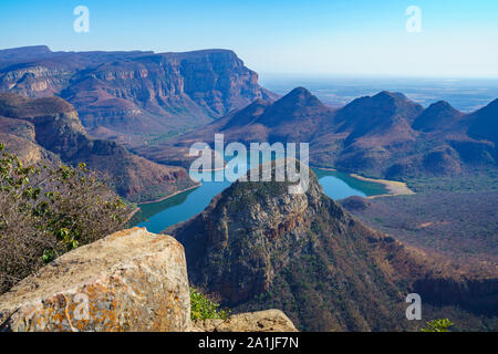 impressive view of three rondavels and the blyde river canyon in south africa Stock Photo