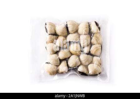 Clams packaged in plastic isolated on white background Stock Photo