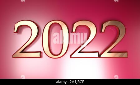 2022 copper write on metallic red background - 3D rendering illustration Stock Photo