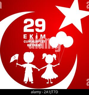 29 Ekim Cumhuriyet Bayraminiz kutlu olsun. Translation: 29 october Happy Republic Day Turkey. Stock Vector